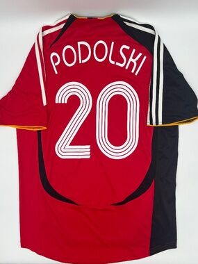 Germany 2006/2007 Away Podolski #20 Authentic Adidas Jersey L Men Red Black